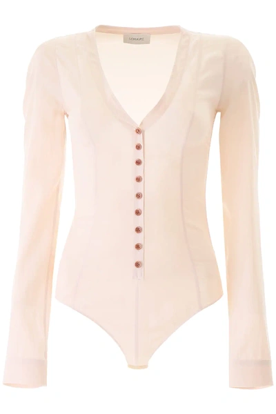 Shop Lemaire Silk Bodysuit Shirt In Pink,beige