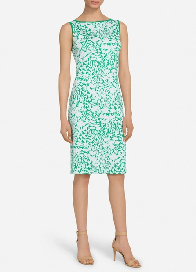 Shop St John Two Color Floral Jacquard Dress In Grass Green/white