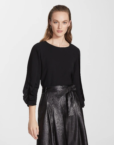 Shop Lafayette 148 Finesse Crepe Perrin Blouse In Black