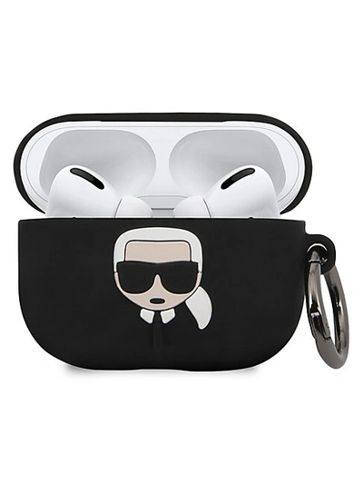 Shop Karl Lagerfeld Embossed 3d Logo Airpods Pro Case Cover In Black