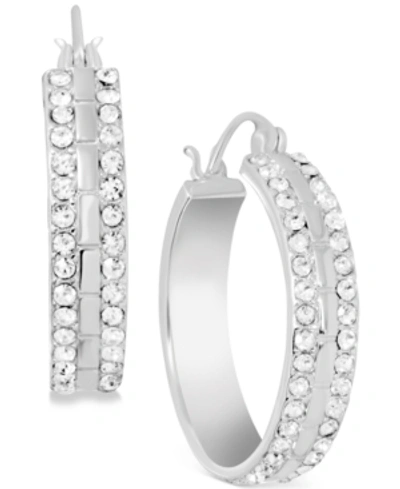 Shop Essentials Small Crystal Hoop Earrings In Fine Silver Plate, 1"