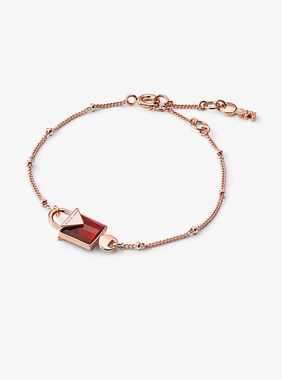 Shop Michael Kors Precious Metal-plated Sterling Silver Lock Bracelet In Rose Gold