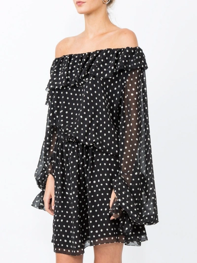 Shop Saint Laurent Polka-dot One Shoulder Dress