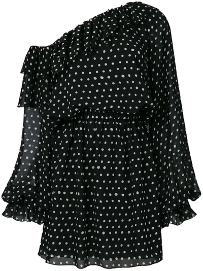 Shop Saint Laurent Polka-dot One Shoulder Dress