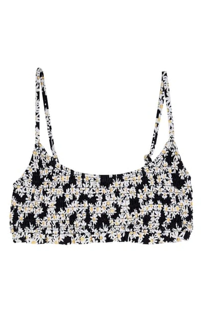 Shop Topshop Daisy Smocked Crop Bikini Top In Black Multi