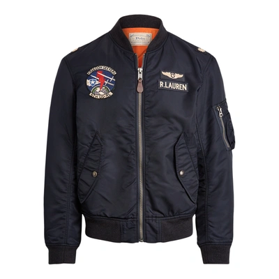 Shop Ralph Lauren Twill Bomber Jacket In Aviator Navy/orange