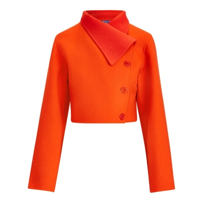 Shop Ralph Lauren Jamie Two-tone Wool Jacket In Tangerine/tomato