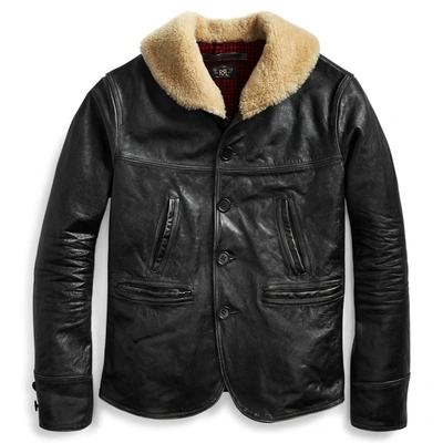 Shop Double Rl Shearling-leather Jacket In Black Cream
