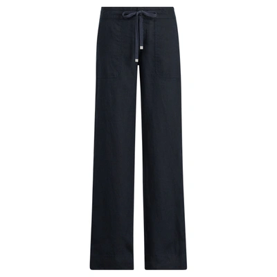 Shop Lauren Ralph Lauren Linen Wide-leg Pant In Lauren Navy
