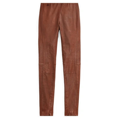 Shop Ralph Lauren Leather Skinny Pant In Cocoa Bean