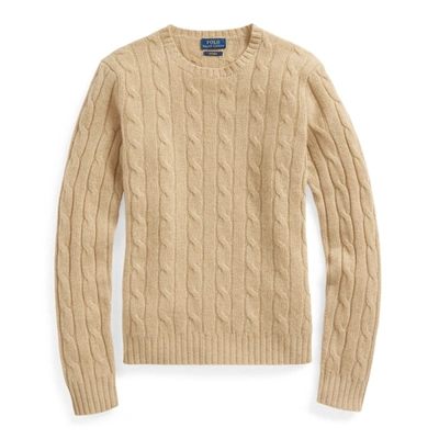 Shop Ralph Lauren Cable-knit Cashmere Sweater In Camel Melange