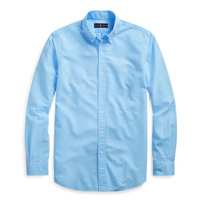Shop Polo Ralph Lauren Garment-dyed Oxford Shirt In Blue Lagoon