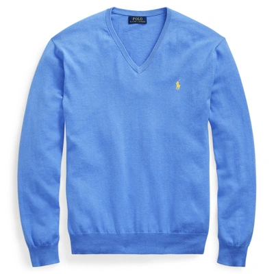 Shop Polo Ralph Lauren Cotton V-neck Sweater In Dockside Blue Heather