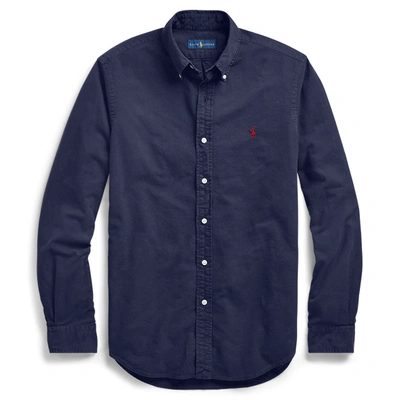 Shop Ralph Lauren Garment-dyed Oxford Shirt In Rl Navy