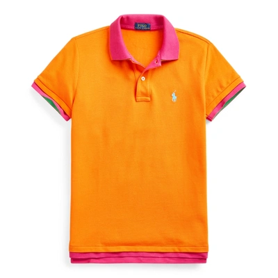 Shop Ralph Lauren Double-knit Cotton Polo Shirt In Fiesta Orange/accent Pink