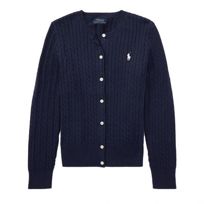 Polo Ralph Lauren Mini-cable Cotton Cardigan In Hunter Navy