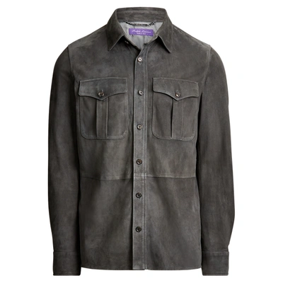 Shop Ralph Lauren Suede Overshirt In Dark Grey