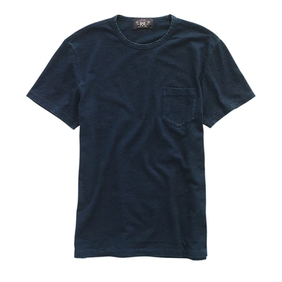 Double Rl Indigo Cotton Crewneck T-shirt In Rinsed Indigo