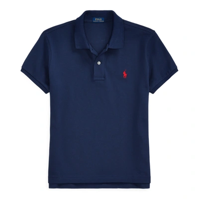 Shop Ralph Lauren Classic Fit Mesh Polo Shirt In Newport Navy/red