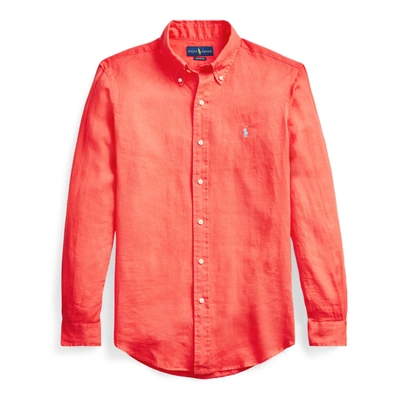Shop Polo Ralph Lauren Lightweight Linen Shirt In Racing Red