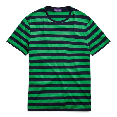 Shop Ralph Lauren Striped Lisle T-shirt In Green/navy