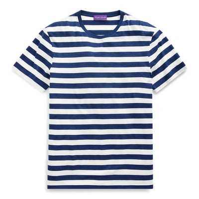 Shop Ralph Lauren Striped Lisle T-shirt In Blue/cream