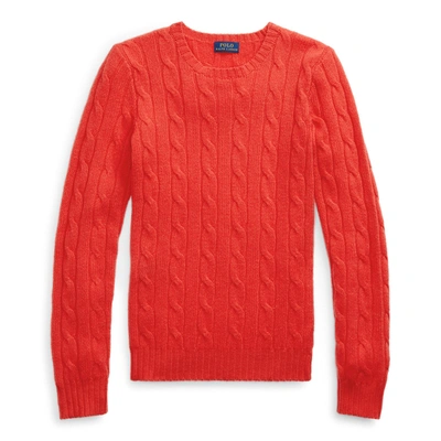 Shop Ralph Lauren Cable-knit Cashmere Sweater In Bright Hibiscus