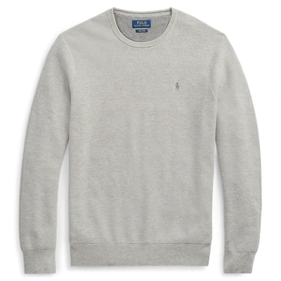 Shop Ralph Lauren Mesh-knit Cotton Crewneck Sweater In Andover Heather