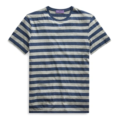 Shop Ralph Lauren Striped Lisle T-shirt In Blue Heather/grey