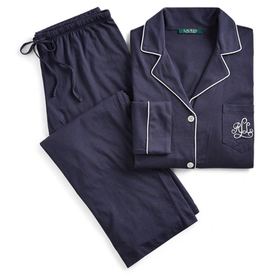 Shop Lauren Ralph Lauren Cotton Jersey Pajama Set In Windsor Navy