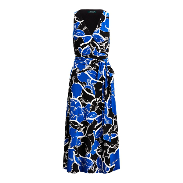Lauren Ralph Lauren Print Tie-waist Jersey Dress In Sapphire Belting ...