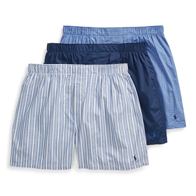 Shop Ralph Lauren Classic Fit Boxer 3-pack In Stripe, Navy & Checked