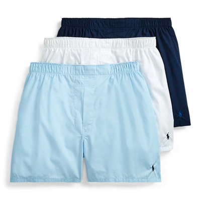 Shop Ralph Lauren Classic Fit Boxer 3-pack In Blue, Navy & White