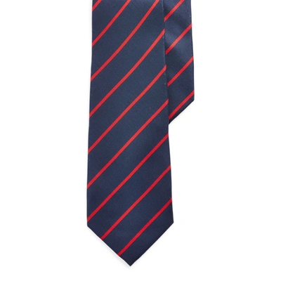 Shop Ralph Lauren Striped Silk Habutai Tie In Navy/red