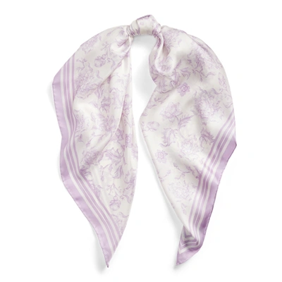 Shop Lauren Ralph Lauren Alexa Floral Silk Scarf In Cream/lavender