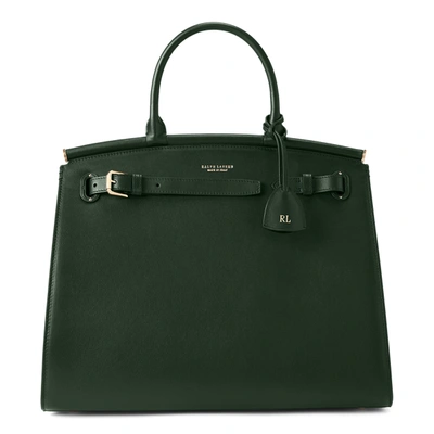 Shop Ralph Lauren Calfskin Large Rl50 Handbag In Racing Green