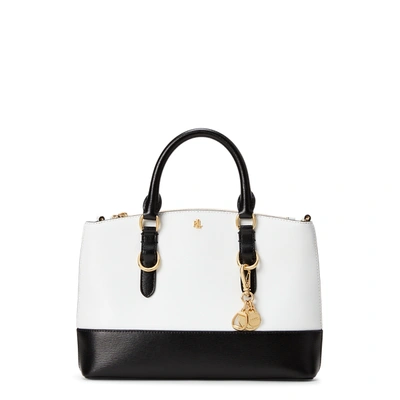 Lauren Ralph Lauren Saffiano Mini Leather Satchel In White/black | ModeSens