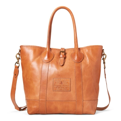Shop Ralph Lauren Heritage Tumbled Leather Tote In Natural
