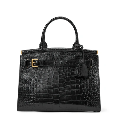 Shop Ralph Lauren Rl50 Alligator Medium Bag In Black