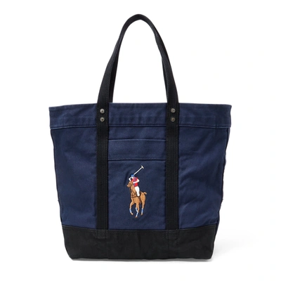 Shop Ralph Lauren Big Pony Canvas Tote Bag In Navy/black