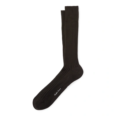 Shop Ralph Lauren Rib-knit Cotton Trouser Socks In Dark Brown