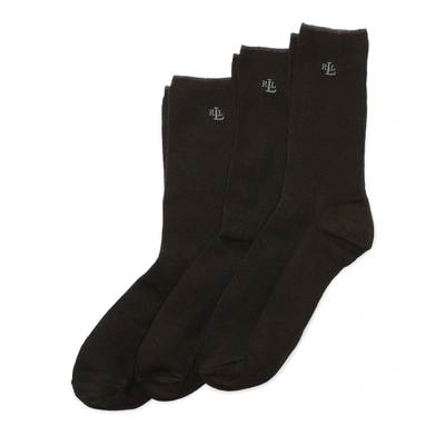Shop Lauren Ralph Lauren Ribbed Trouser Sock 3-pack In Black