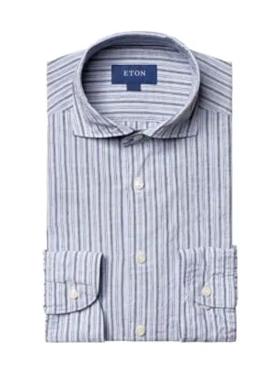 Shop Eton Slim-fit Striped Sport Shirt In Blue