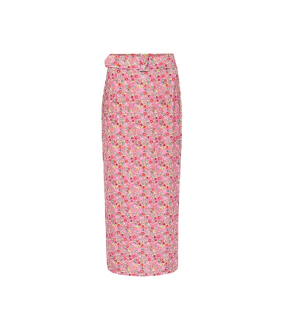 Shop Bernadette Monica Floral Stretch-jersey Midi Skirt In Pink
