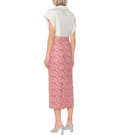 Shop Bernadette Monica Floral Stretch-jersey Midi Skirt In Pink