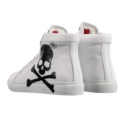 Pre-owned Philipp Plein Leather High Trainers In White