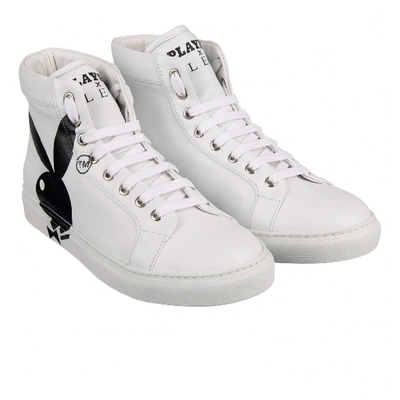 Pre-owned Philipp Plein Leather High Trainers In White