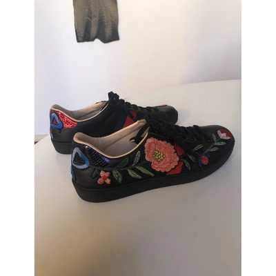 Pre-owned Gucci Ace Leather Low Trainers In Black