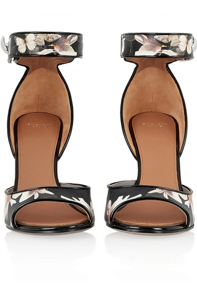 Shop Givenchy Shark Lock Sandals In Magnolia-print Leather In Black