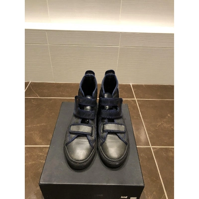 Pre-owned Raf Simons Leather High Trainers In Blue